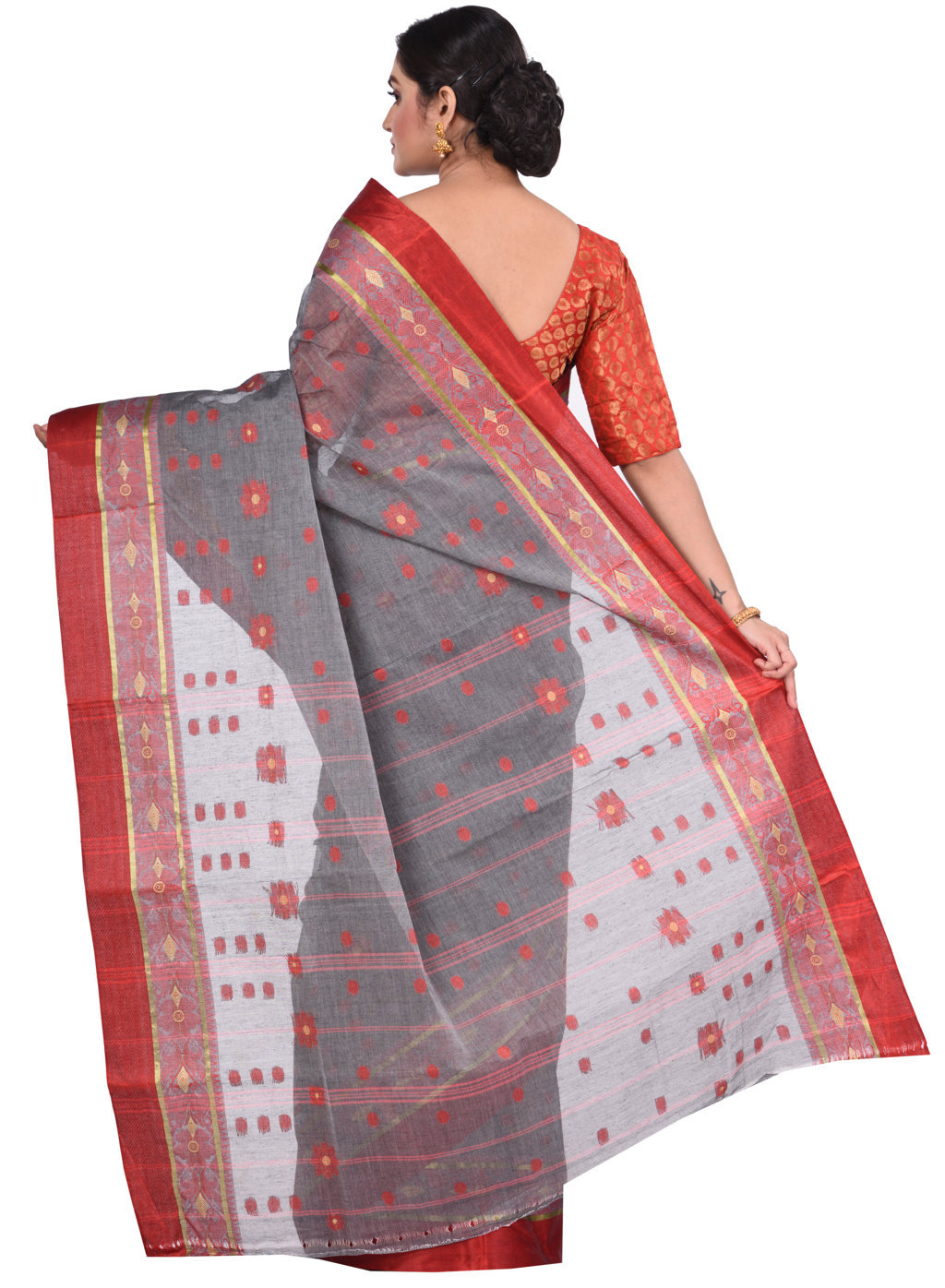 Grey Pure Cotton BolLata_Tant Tant Saree (840)